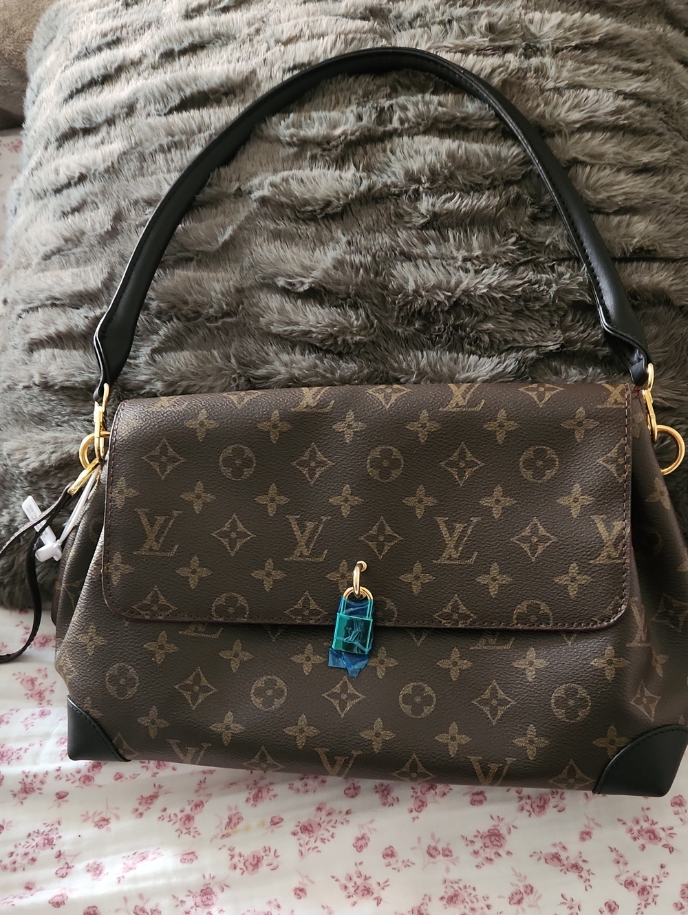 Inspired Brown Monogram Canvas Shoulder Bag with Black Strap